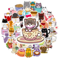 50 Pcs Cat Coffee Cup Waterproof Sticker DIY Toy Sealing Sticker