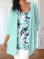 Casual Cardigan Women's Plus Solid Three Quarter Sleeve Open Front