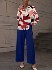 Geo Print Button Shirt & Wide Leg Pants Set