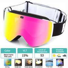 Magnetic Ski Goggles Double Layer Lens Anti fog UV400 Snowboard Glasses