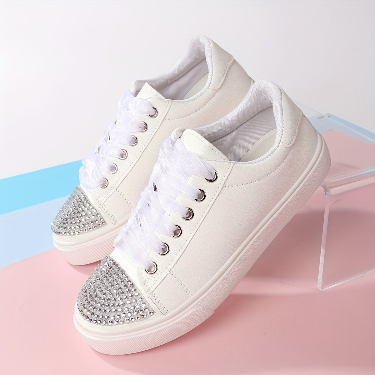 Rhinestone Glitter Skate Shoes Flat Lace Up Sneakers