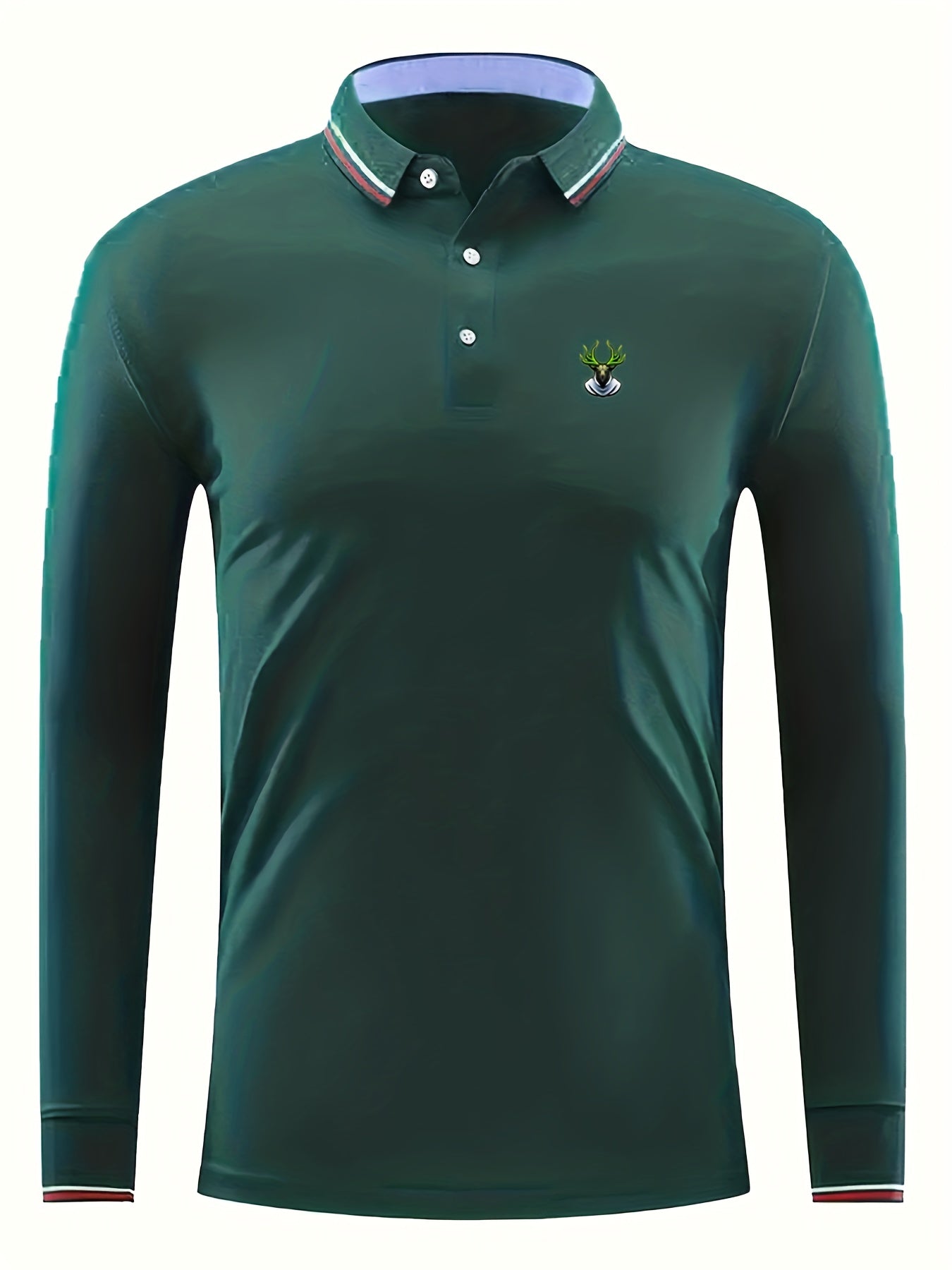 Men's Vintage Deer Print Polo Shirt Casual Button Up Polo Shirt