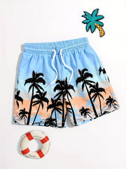 Boys Swim Trunks Coconut Tree Print Beach Pants