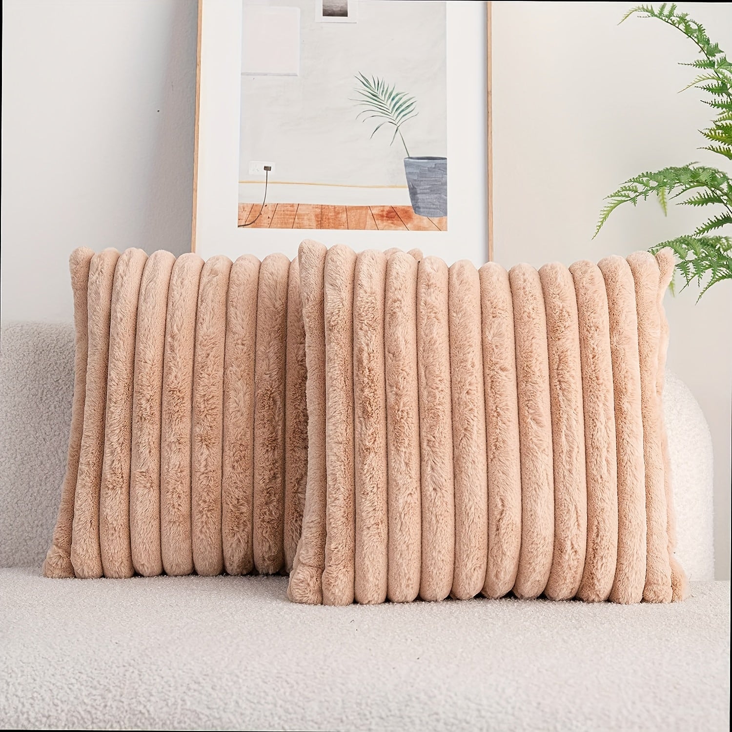 2pcs Double sided Faux Fur Plush Throw Pillow Covers