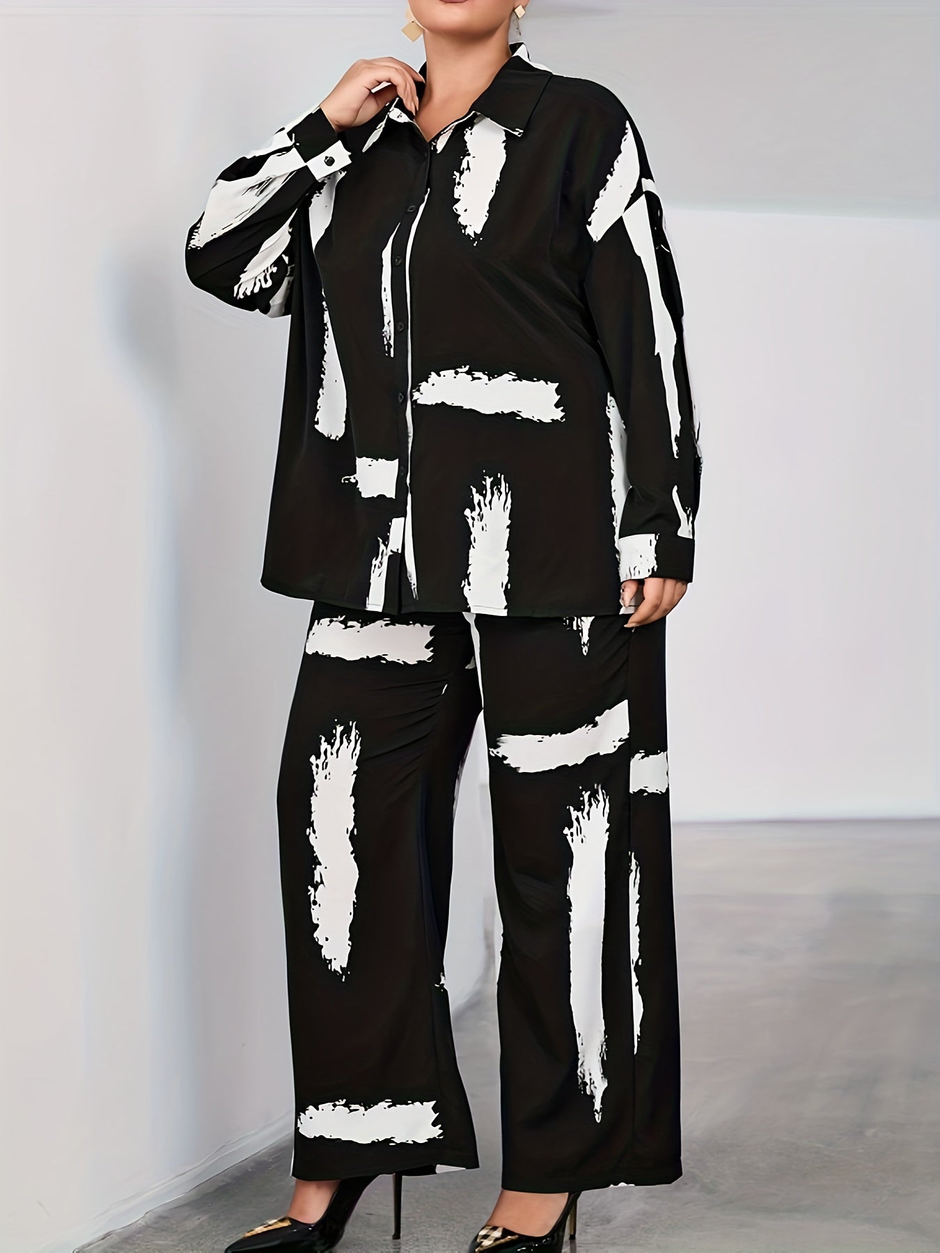 Brush Print Long Sleeve Shirt & Pants Set