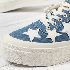 Women's Platform Canvas Shoes Star Pattern Lace Up Low Top Skate Shoes