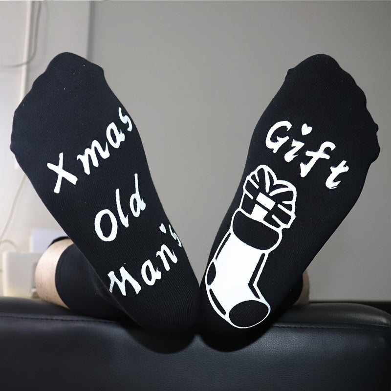 1 Pair Christmas Cotton Socks Gift Letters Print Anti Slip Novelty Socks