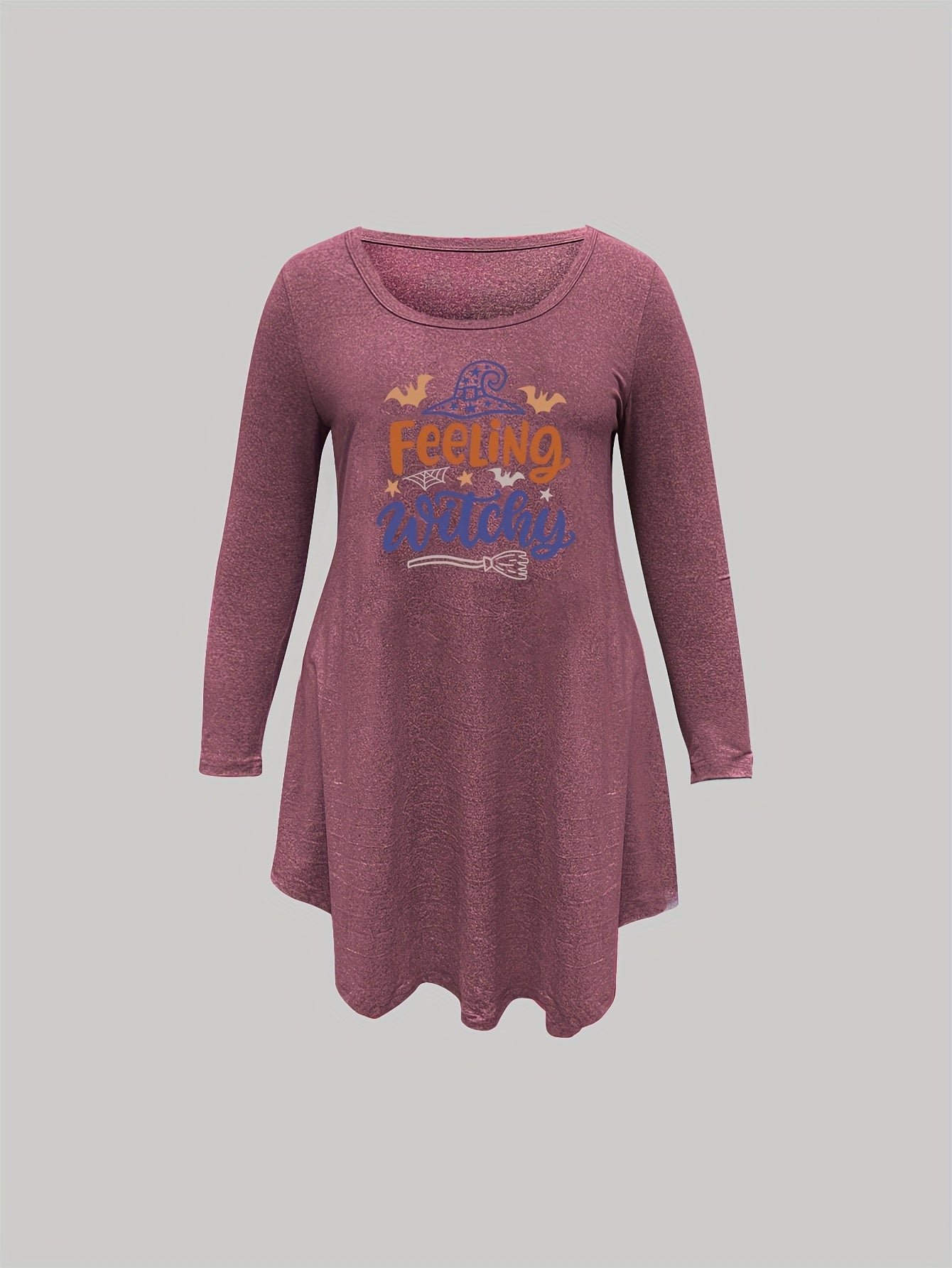 Witch Hat Print Nightdress Long Sleeve Tee Sleep Dress