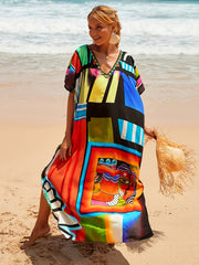 Abstract Print V Neck Cover Up