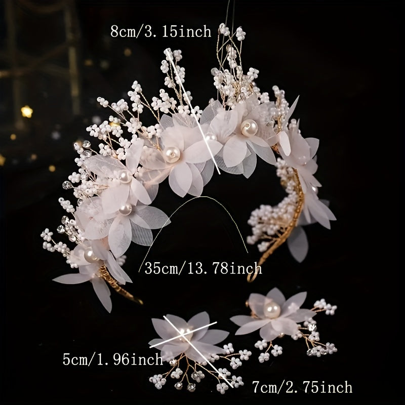 Faux Pearl Flower Headband Floral Hair Band Women's Accessories