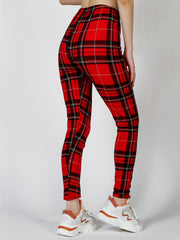 Plaid Print Leggings High Waist Slim Fit Casual Bottoms