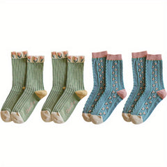 4 Pairs Floral Socks Set Women Flower Ankle Lucky Socks