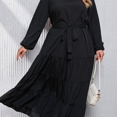 Abaya Dress Women's Plus Solid Lantern Sleeve Round Neck Smock Maxi