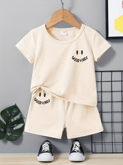 2pcs Baby Boys Smile Face T shirt & Shorts Set for Summer