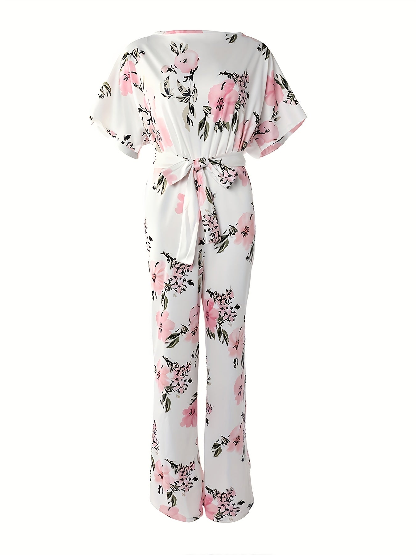 Boho Floral Print Jumpsuit with Tie Waist