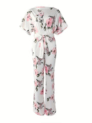Boho Floral Print Jumpsuit with Tie Waist
