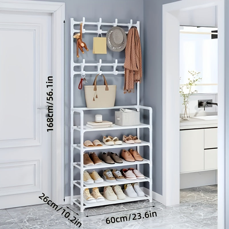 Multifunctional Shoe & Hat Rack Stainless Steel Coat Rack with 8 Hooks 5 Layers