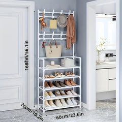 Multifunctional Shoe & Hat Rack Stainless Steel Coat Rack with 8 Hooks 5 Layers
