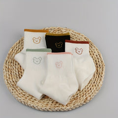 5 Pairs Bear Print Socks Women's Stockings & Hosiery
