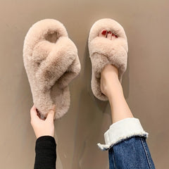 Women's Plush Lined Cross Strap Slippers