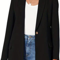 Solid Open Front Blazer Lapel Long Sleeve Blazer