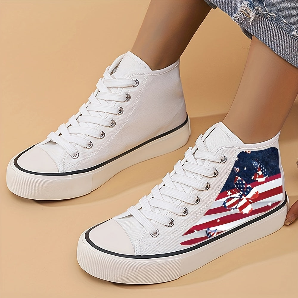 Independence Butterfly Print Chunky Canvas Sneakers High Top Skate Shoes