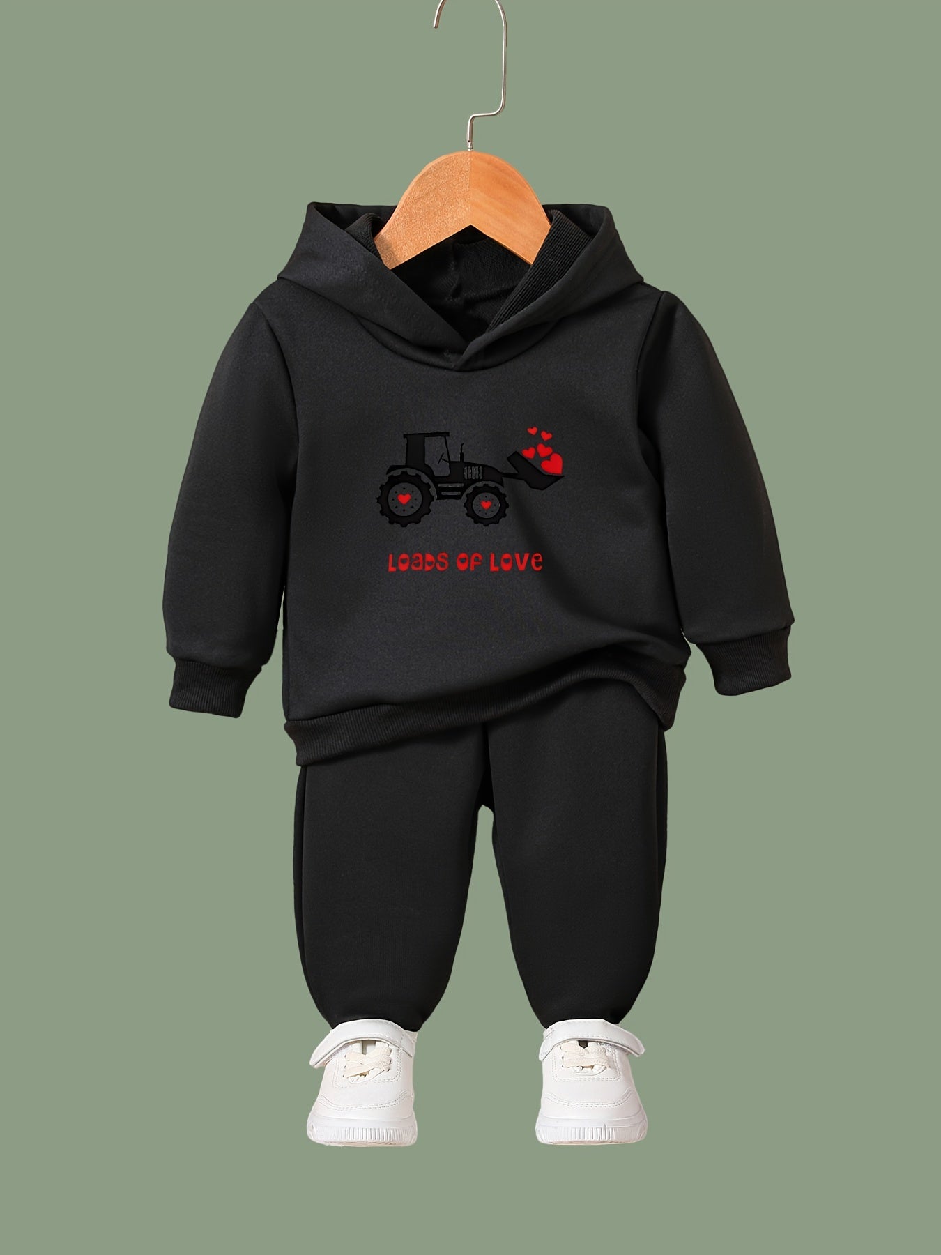 2pcs Heart Graphic Hoodies Pants Set Spring Fall Outfits