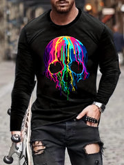 Colorful Skull Print Men's Graphic Round Neck T shirt Pullover