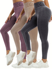 3pk High Waist Letter Print Yoga Leggings Butt Lifting Seamless Pants