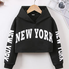 Girls Crop Hoodie Letter Print Pullover Sweatshirt Kids Clothes