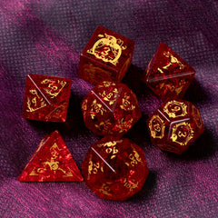 Halloween Red Glass Gem Dice with Exclusive Pumpkin Skull Carving Pattern