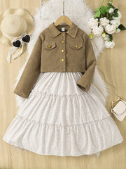 Girls Camisole Dress & Coat Set Polka Dot Corduroy Long Sleeve