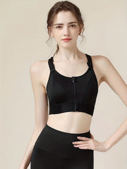Women's Zipper Sports Bra Shockproof Yoga Top
