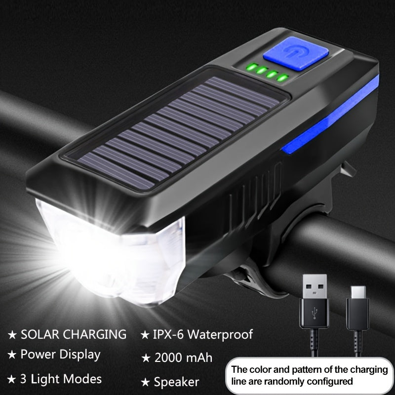 Waterproof Solar Bike Light USB Rechargeable Bicycle Headlight