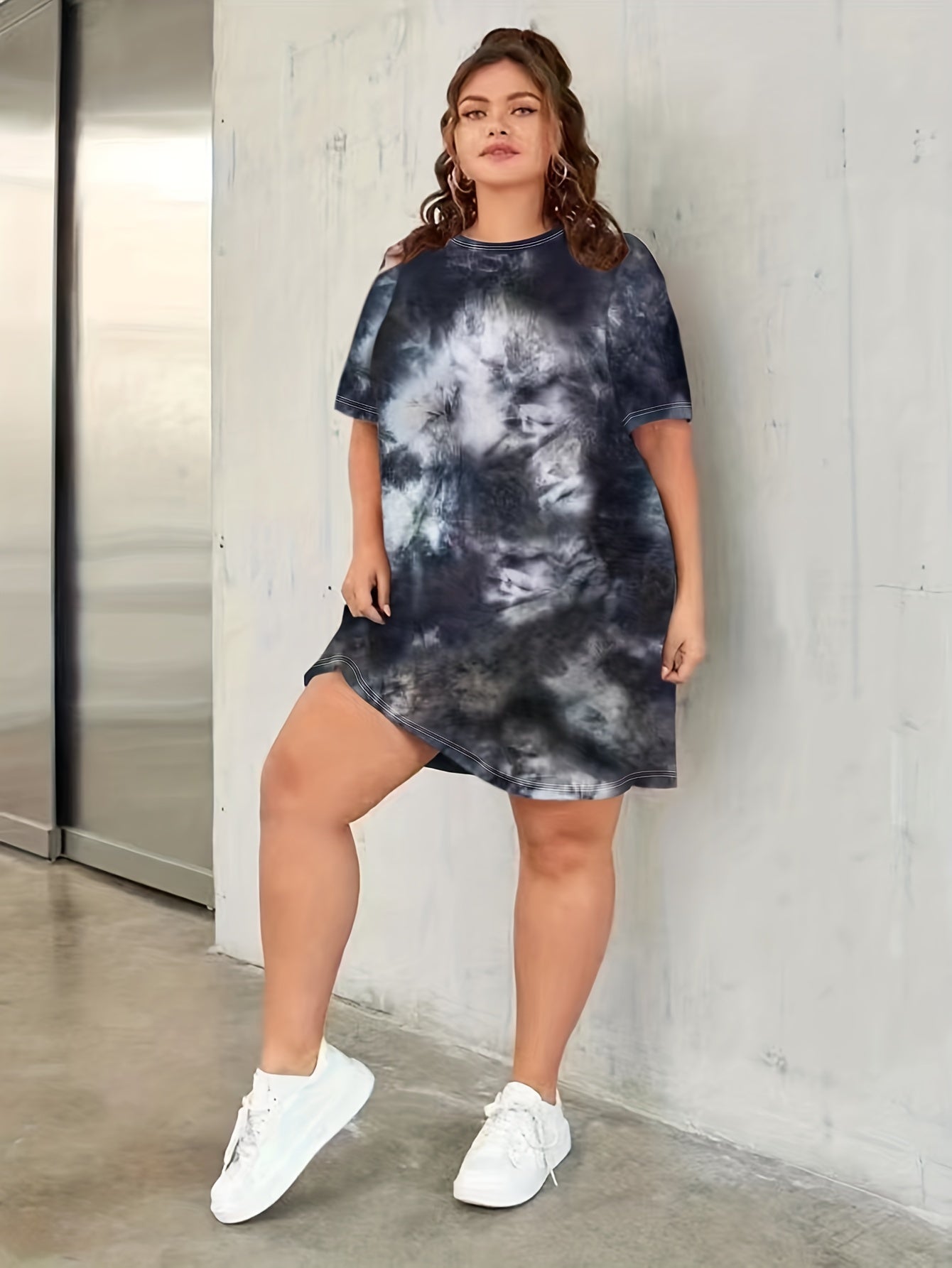 Tie Dye Print Short Sleeve T-shirt Dress