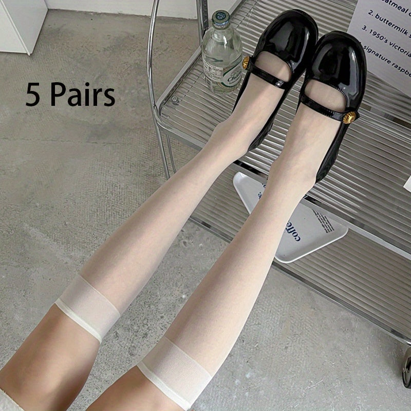 5 Pairs Lace Mesh Calf Socks Lolita Sheer Knee High Socks Women's Stockings
