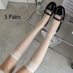 5 Pairs Lace Mesh Calf Socks Lolita Sheer Knee High Socks Women's Stockings