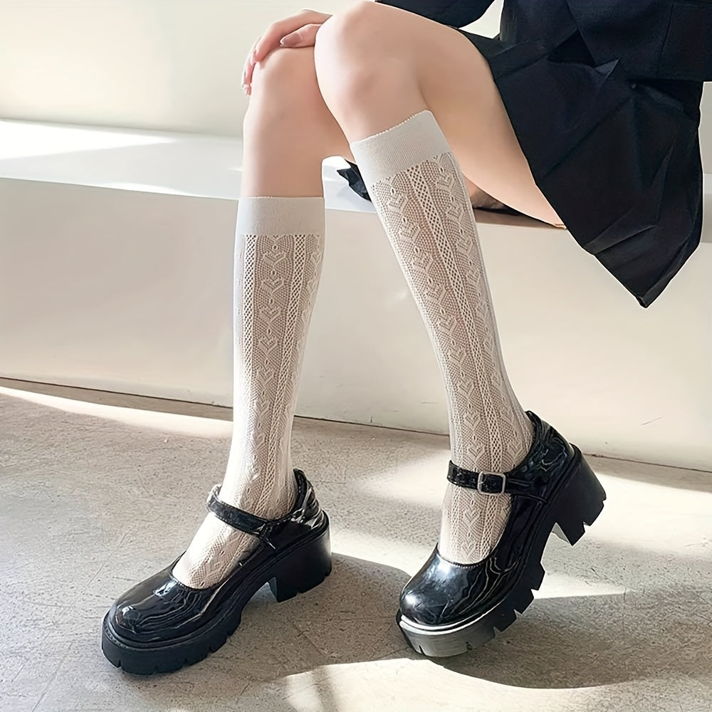 Heart Pattern Calf Socks Sweet Lolita Lace Knee High Socks Women's Stockings