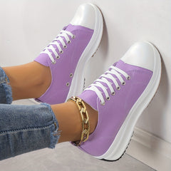 Women's Chunky Canvas Shoes Non Slip Lace Up Casual Sneakers Thick Sole