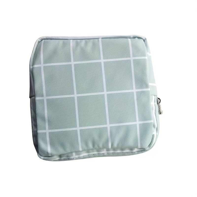 Plaid Pattern Storage Pouch Zipper Lightweight Sanitary Napkin Bag