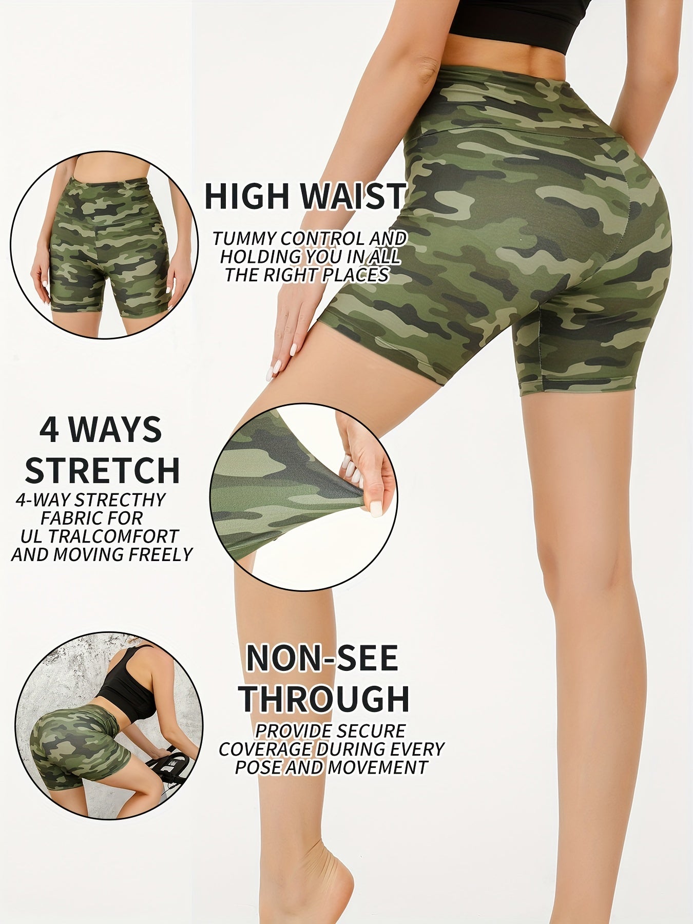 Camouflage Print Biker Shorts High Waisted