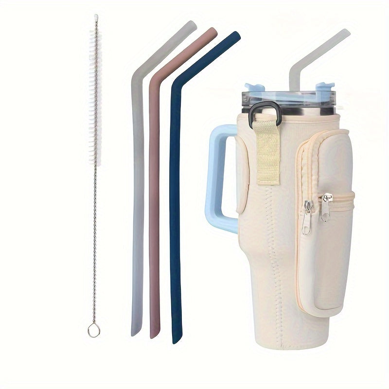 3pcs Reusable Silicone Curved Straws for 32-40oz Tumblers with Carrier Bag