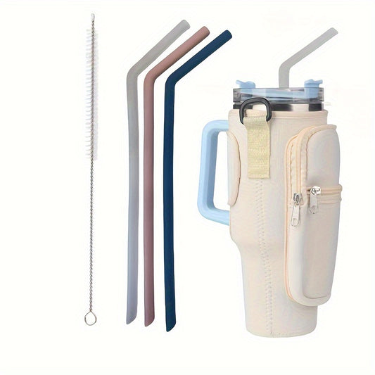 3pcs Reusable Silicone Curved Straws for 32-40oz Tumblers with Carrier Bag