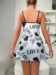 Heart & Letter Print Nightdress Spaghetti Strap Sleep Dress Women's Sleepwear
