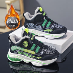 Boy's Plush Lined Sneakers Non Slip Soft Sole Thermal Shoes