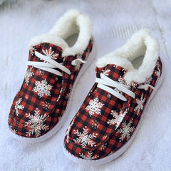 Women's Snow Boots Snowflakes & Plaid Print Plush Warm Lace-up Winter Christmas