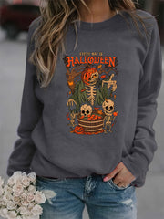 Halloween Skull Print Sweatshirt Women's Clothing