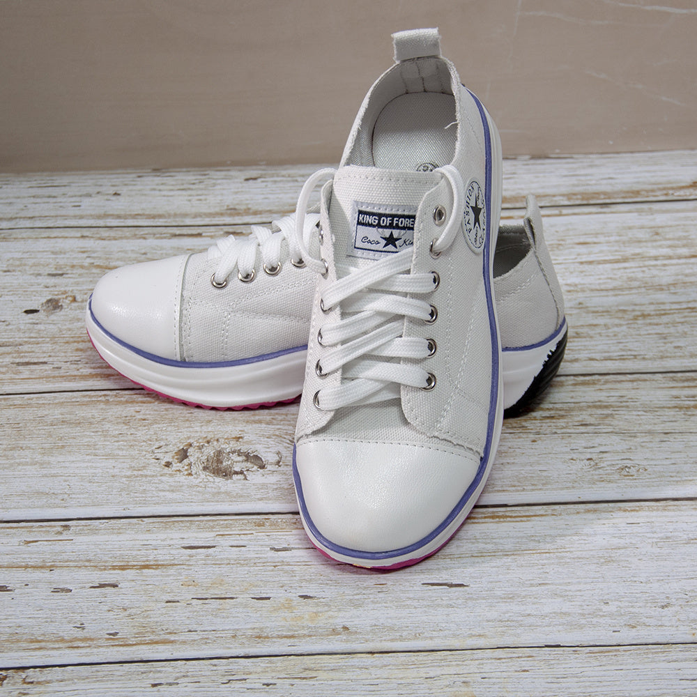 Women's Platform Canvas Shoes Low Top Lace Up Round Toe Casual Shoes