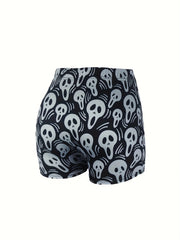 Ghost Print High Rise Skinny Shorts