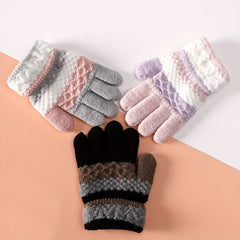 Striped Knitted Skiing Gloves for Winter